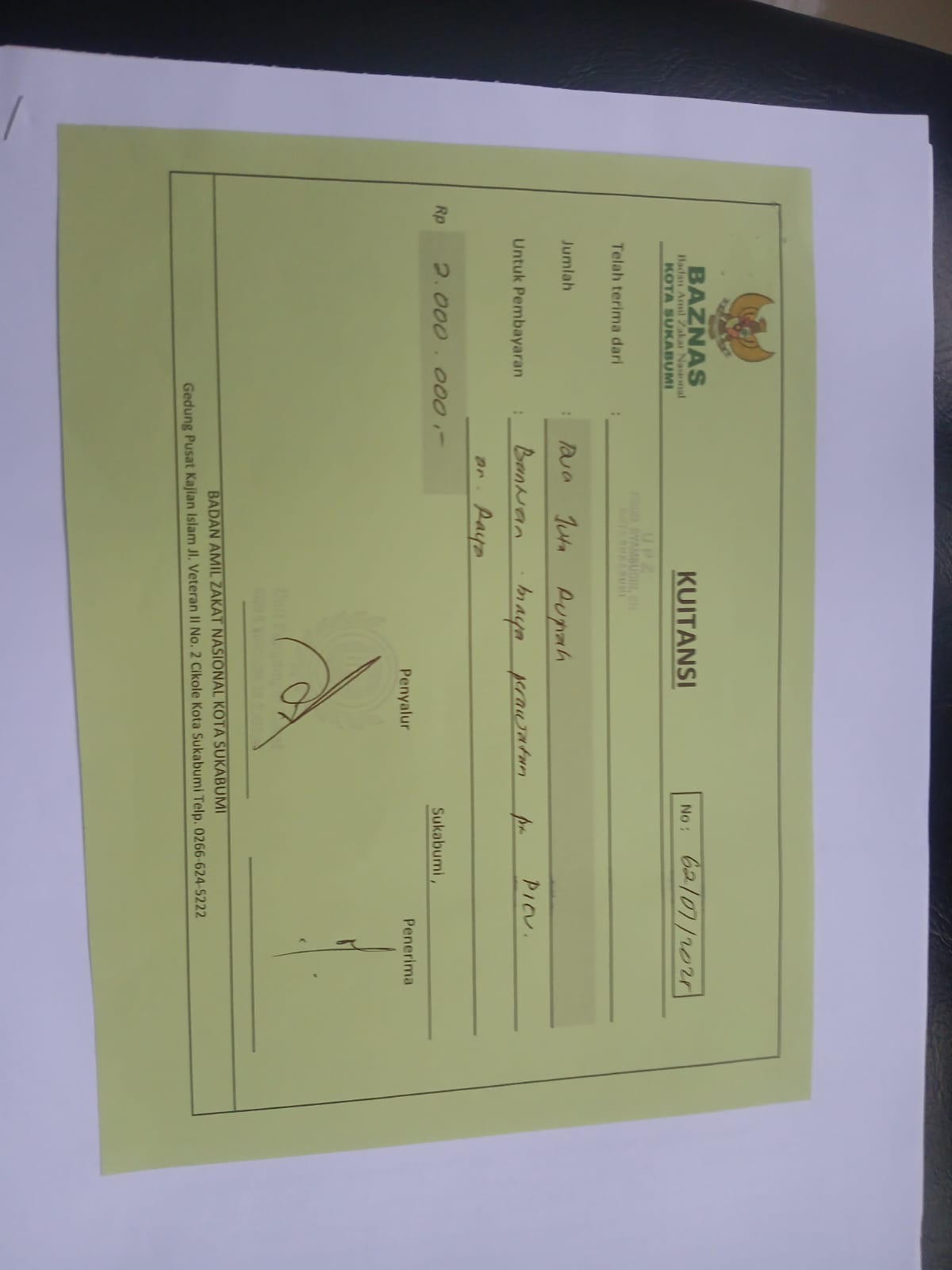 Bukti Penerimaan Bantuan Raya