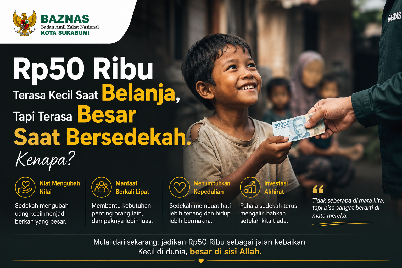 Rp50 Ribu Terasa Kecil Saat Belanja, Tapi Terasa Besar Saat Bersedekah. Kenapa?